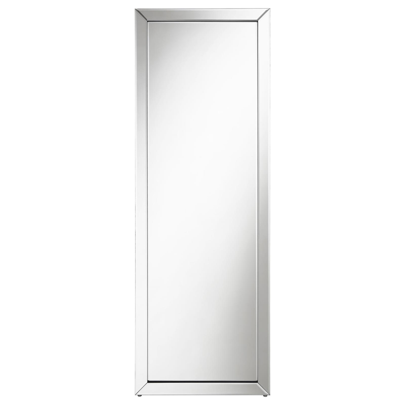 Pemberly Row Modern Glass Rectangle Cheval Mirror in Silver Finish