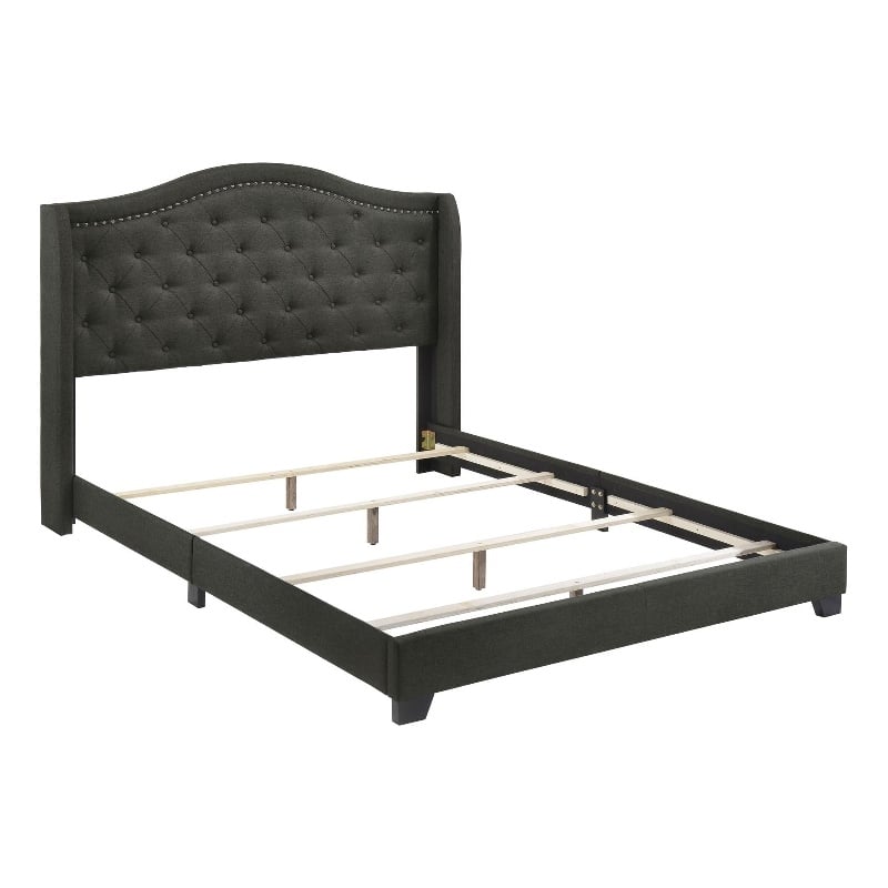 Pemberly Row Transitional Fabric Upholstered Camel Back Full Bed Gray