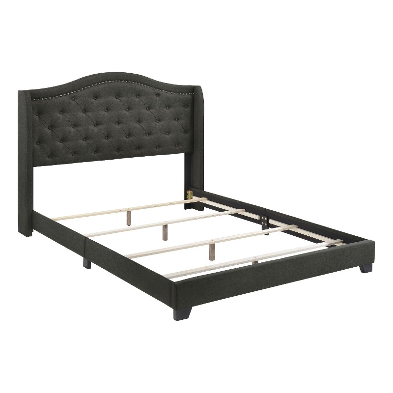 Pemberly Row Transitional Fabric Upholstered Camel Back Queen Bed Gray