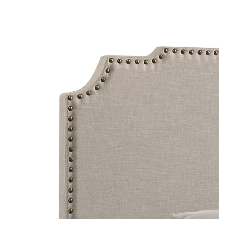Pemberly Row Transitional Fabric Upholstered Nailhead Queen Bed Beige