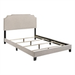 Pemberly Row Transitional Fabric Upholstered Nailhead Queen Bed Beige
