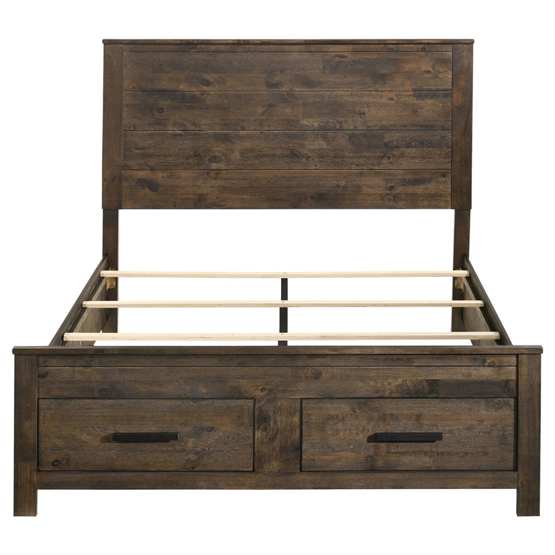 Pemberly Row Farmhouse Wood Eastern King Storage Bed Rustic Golden Brown