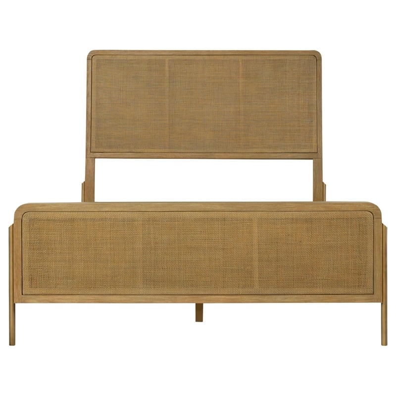 Pemberly Row 4-piece Wood Queen Bedroom Set Sand Wash and Natural Cane