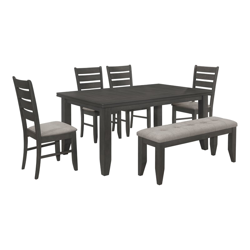 Pemberly Row 6-piece Transitional Wood Rectangular Dining Set in Gray