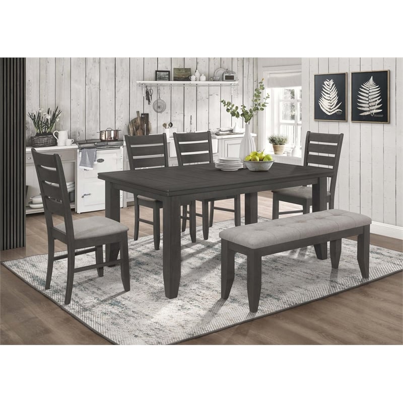 Pemberly Row 6-piece Transitional Wood Rectangular Dining Set in Gray