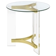 Pemberly Row Round Glass End Table with Acrylic Legs in Clear and Brass