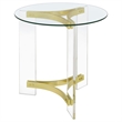 Pemberly Row Round Glass End Table with Acrylic Legs in Clear and Brass