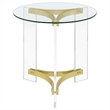 Pemberly Row Round Glass End Table with Acrylic Legs in Clear and Brass