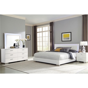 Pemberly Row 4-Piece Faux Leather Queen Bedroom Set in Glossy White