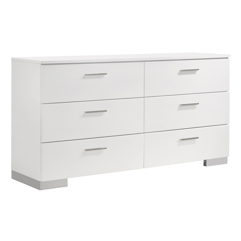 Pemberly Row 5-Piece Faux Leather Queen Bedroom Set in Glossy White