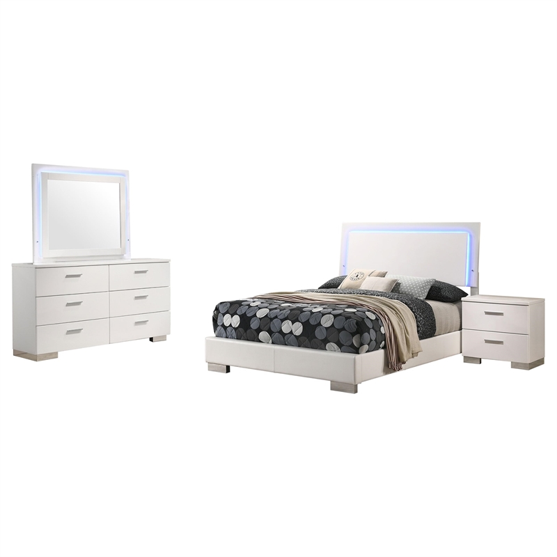Pemberly Row 4-Piece Faux Leather Full Size Bedroom Set in Glossy White