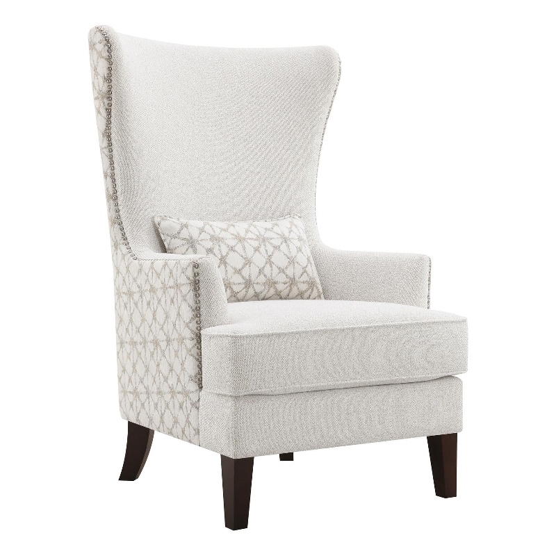 Pemberly Row Upholstered Fabric Accent Chair with Wingback in Latte
