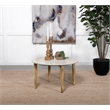 Pemberly Row Round Marble & Wood Coffee Table in White and Natural