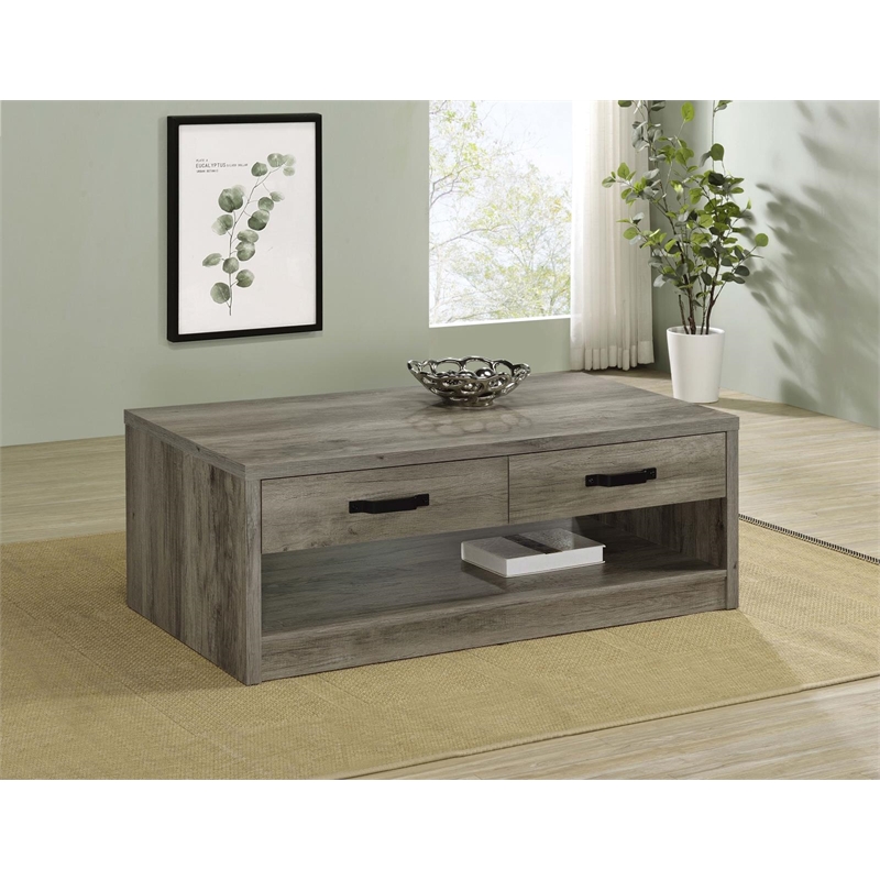 Pemberly Row 2-Drawer Rectangular Engineered Wood Coffee Table in Gray