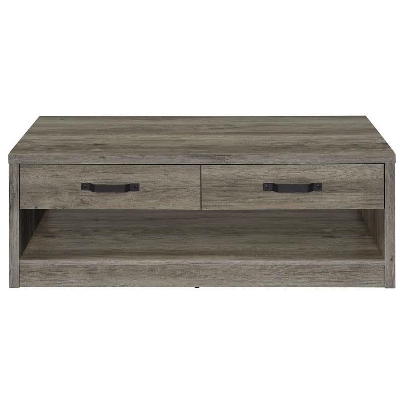 Pemberly Row 2-Drawer Rectangular Engineered Wood Coffee Table in Gray