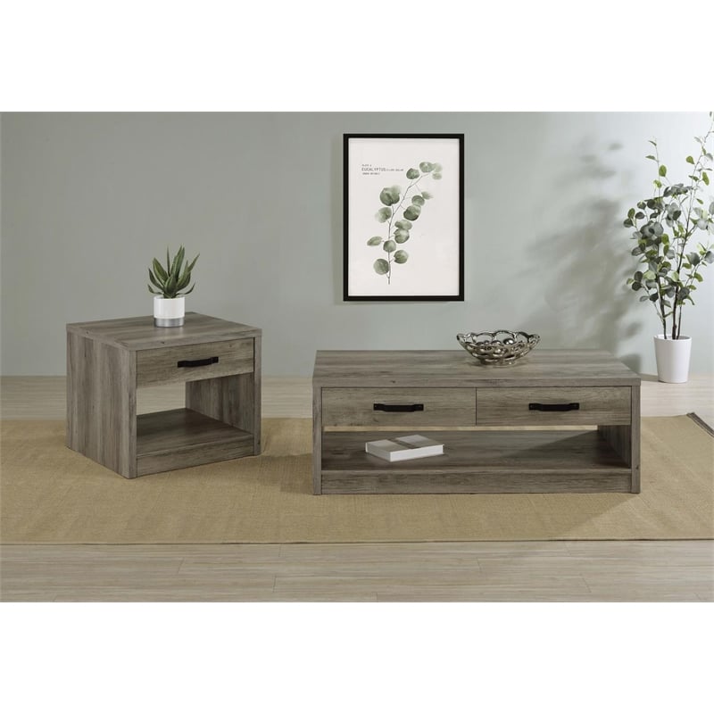 Pemberly Row 2-Drawer Rectangular Engineered Wood Coffee Table in Gray