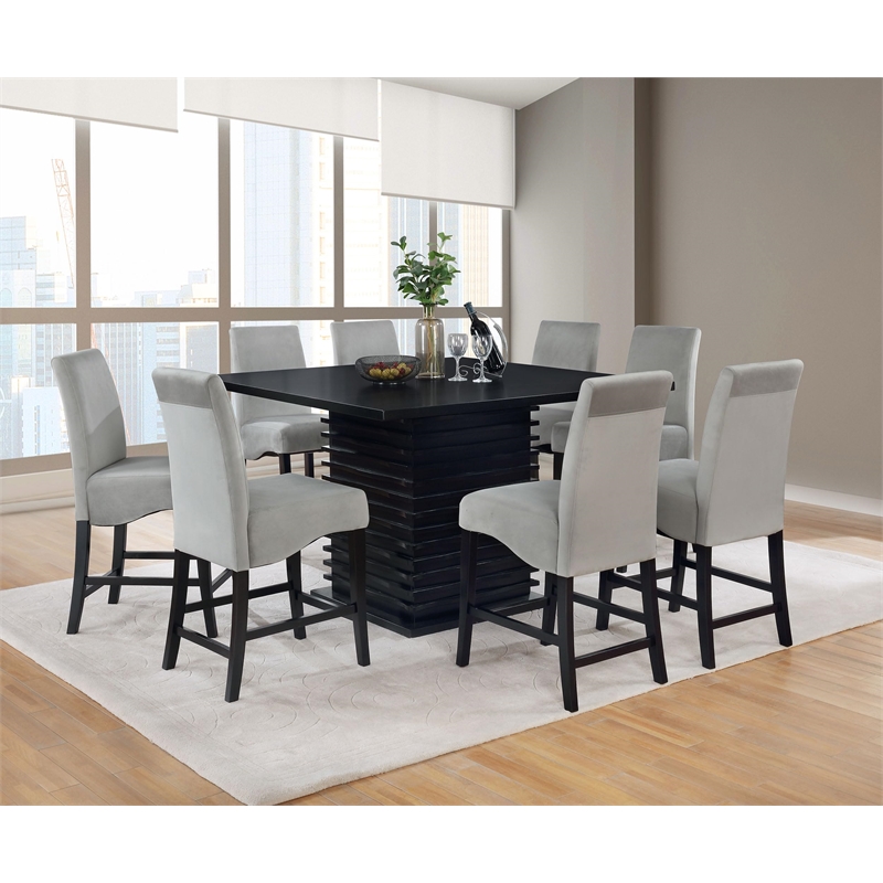 Pemberly Row 9-Piece Contemporary Wood Dining Set in Black and Gray
