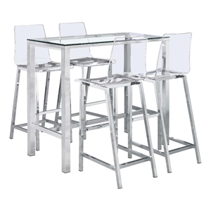 Pemberly Row 5-Piece Modern Glass & Metal Bar Set in Clear and Chrome