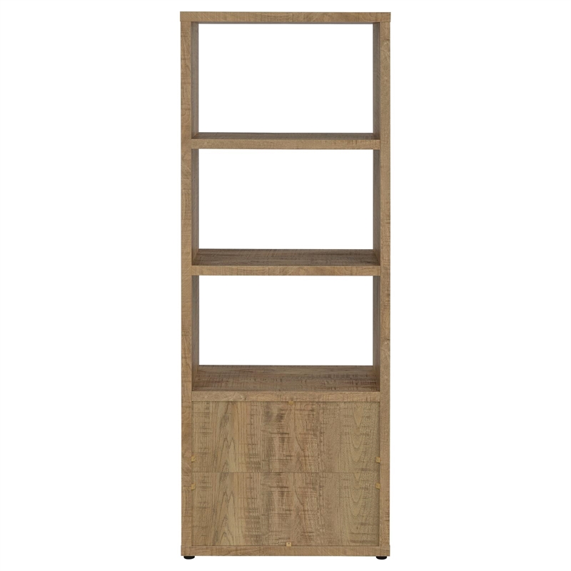 Pemberly Row 3-Shelf Farmhouse Engineered Wood Media Tower in Brown