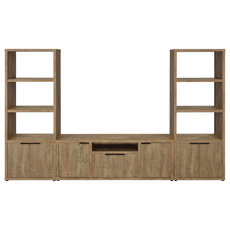 Pemberly Row 3-Shelf Farmhouse Engineered Wood Media Tower in Brown