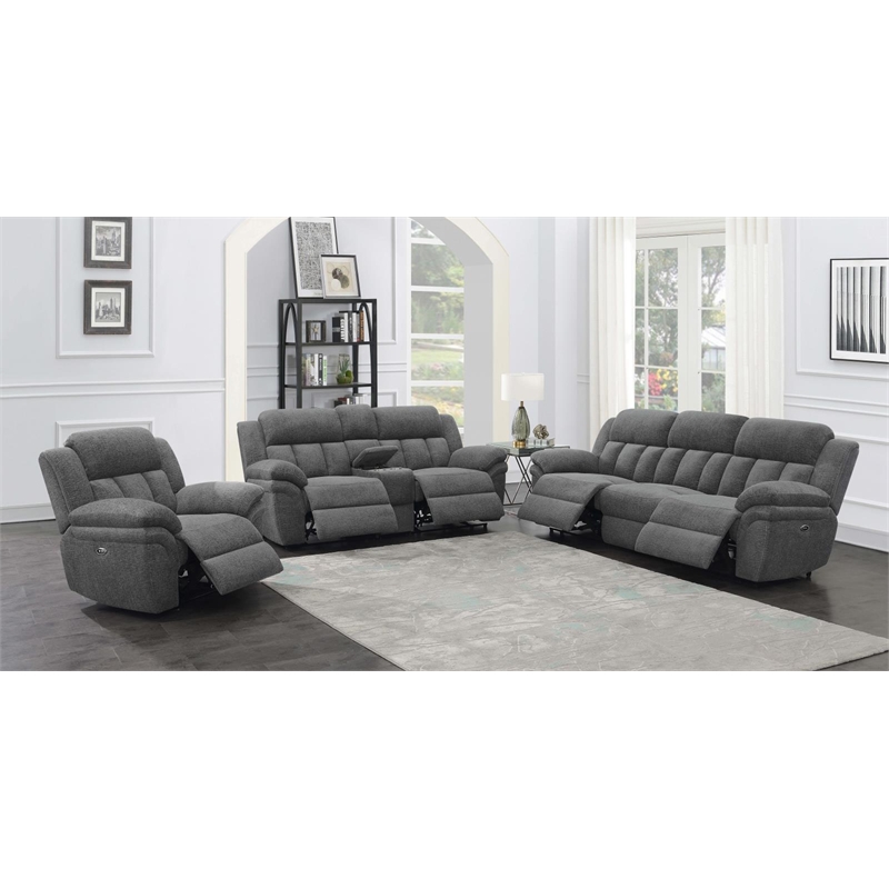 Pemberly Row Contemporary Upholstered Modern Power Sofa in Charcoal