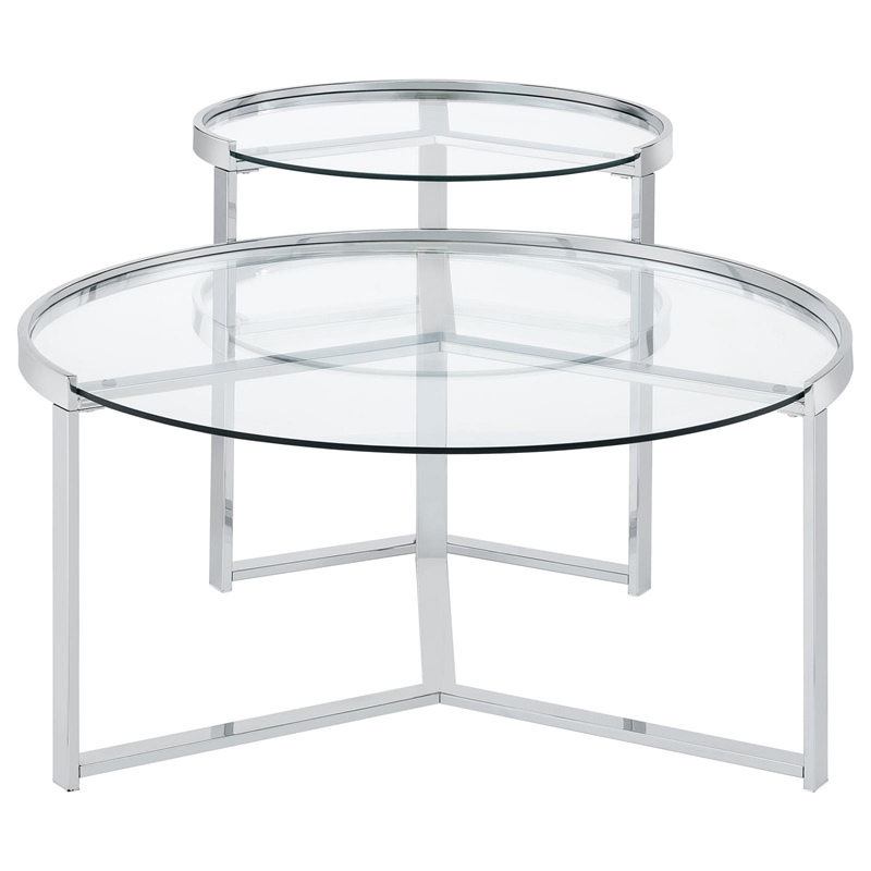 Pemberly Row 2-Piece Metal Round Glass Top Nesting Coffee Table Chrome