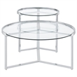Pemberly Row 2-Piece Metal Round Glass Top Nesting Coffee Table Chrome