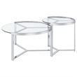 Pemberly Row 2-Piece Metal Round Glass Top Nesting Coffee Table Chrome