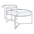 Pemberly Row 2-Piece Metal Round Glass Top Nesting Coffee Table Chrome