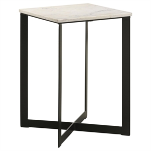 Pemberly Row Modern Metal Square Marble Top End Table White and Black