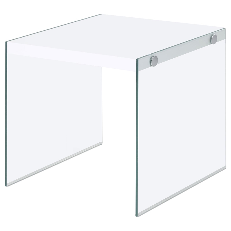 Pemberly Row Modern Square End Table With Clear Glass Legs in White