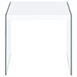 Pemberly Row Modern Square End Table With Clear Glass Legs in White