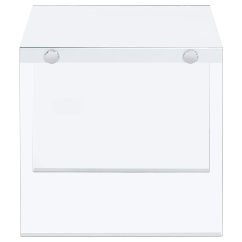 Pemberly Row Modern Square End Table With Clear Glass Legs in White