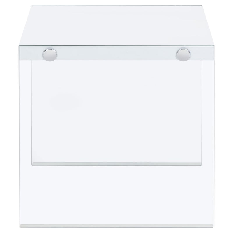 Pemberly Row Modern Square End Table With Clear Glass Legs in White