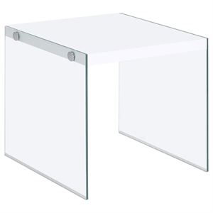 Pemberly Row Modern Square End Table With Clear Glass Legs in White