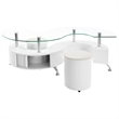 Pemberly Row Wood Curved Glass Top Coffee Table With Stools in White