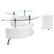 Pemberly Row Wood Curved Glass Top Coffee Table With Stools in White