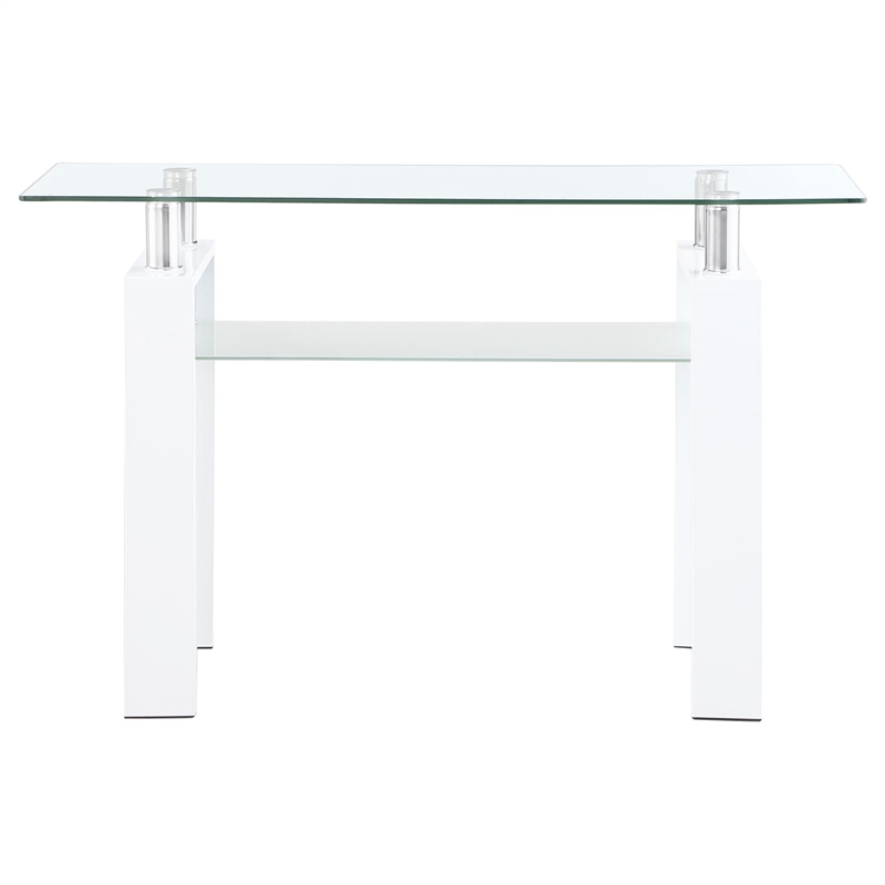 Pemberly Row Metal Rectangular Glass Top Sofa Table With Shelf White