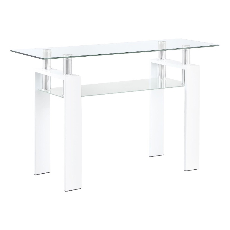 Pemberly Row Metal Rectangular Glass Top Sofa Table With Shelf White