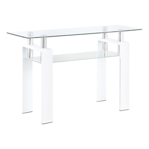 Pemberly Row Metal Rectangular Glass Top Sofa Table With Shelf White