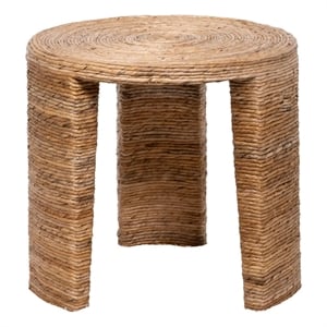 Pemberly Row Coastal Wood Round Rattan Three Legs End Table in Natural