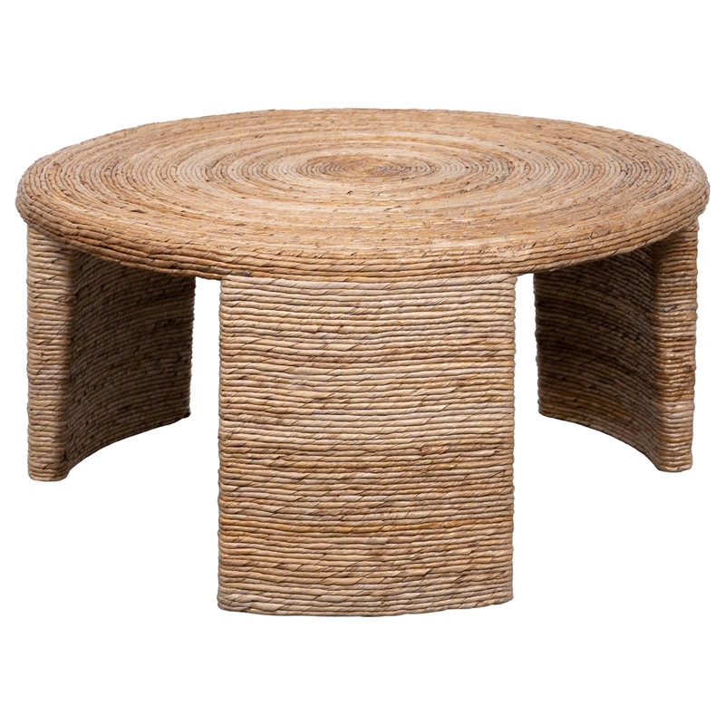 Pemberly Row Coastal Wood Round Three Legs Coffee Table in Natural