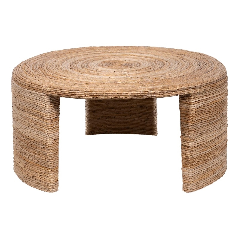 Pemberly Row Coastal Wood Round Three Legs Coffee Table in Natural