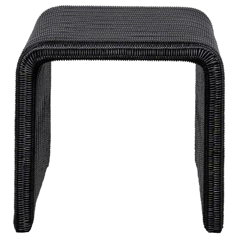 Pemberly Row Coastal Woven Rattan U-Shaped Square End Table in Black