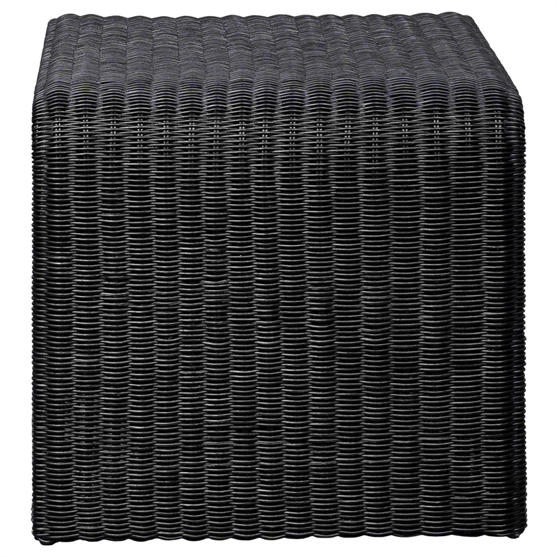 Pemberly Row Coastal Woven Rattan U-Shaped Square End Table in Black