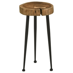 Pemberly Row Farmhouse Round Wood Top Side Table Natural and Black