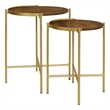Pemberly Row 2-piece Wood Round Nesting Table in Dark Brown and Gold