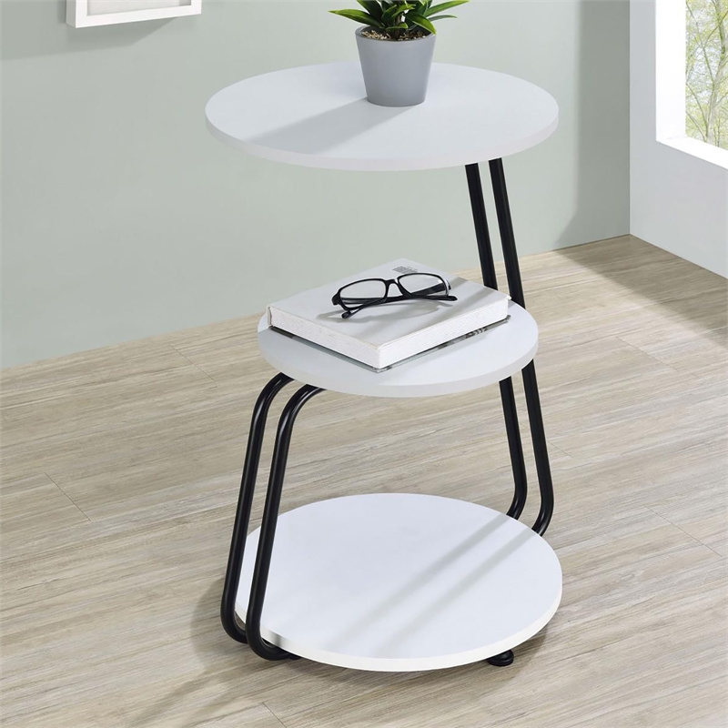 Pemberly Row 3-tier Contemporary Wood Round Side Table White and Black
