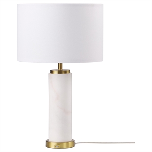 pemberly row modern wood drum shade bedside table lamp white and gold
