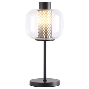 pemberly row modern metal & glass shade bedside table lamp in black
